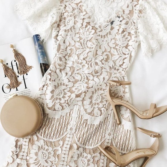 Lulu's Pearson White Lace Short Sleeve dress - Picture 1 of 6